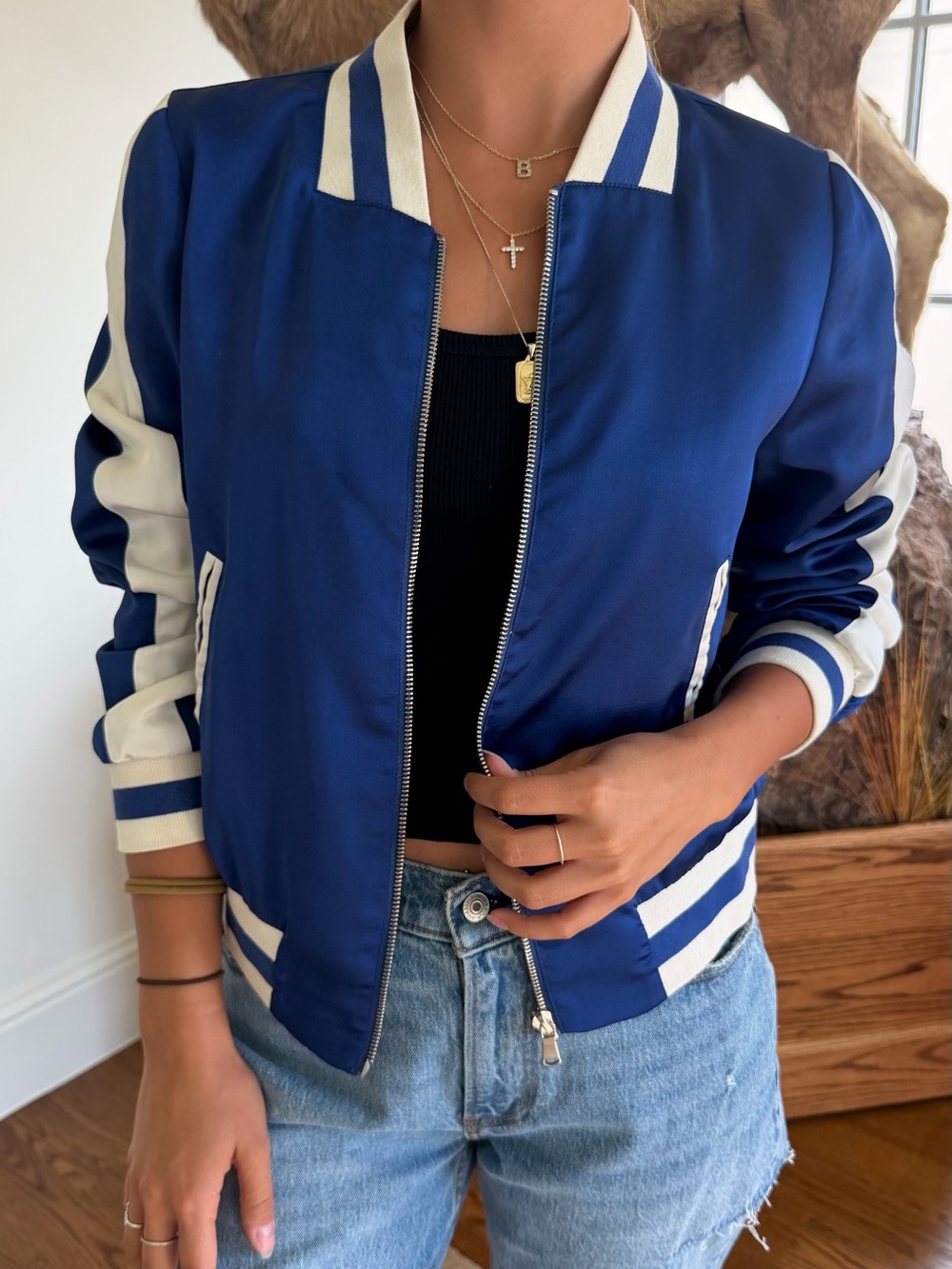 Naked Tiger HeartBreaker Bomber Jacket in Blue, M